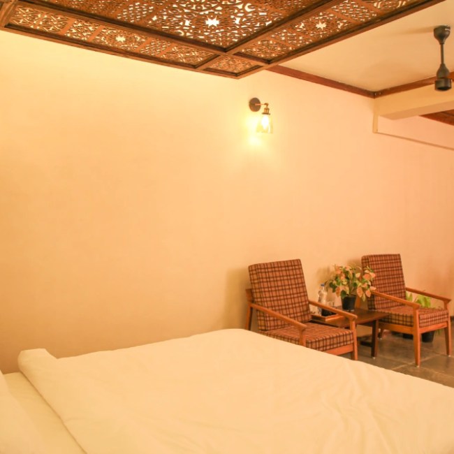 Hotel rooms at Avhyay resort — hospitality interior design by Bricolage Bombay (view 1)